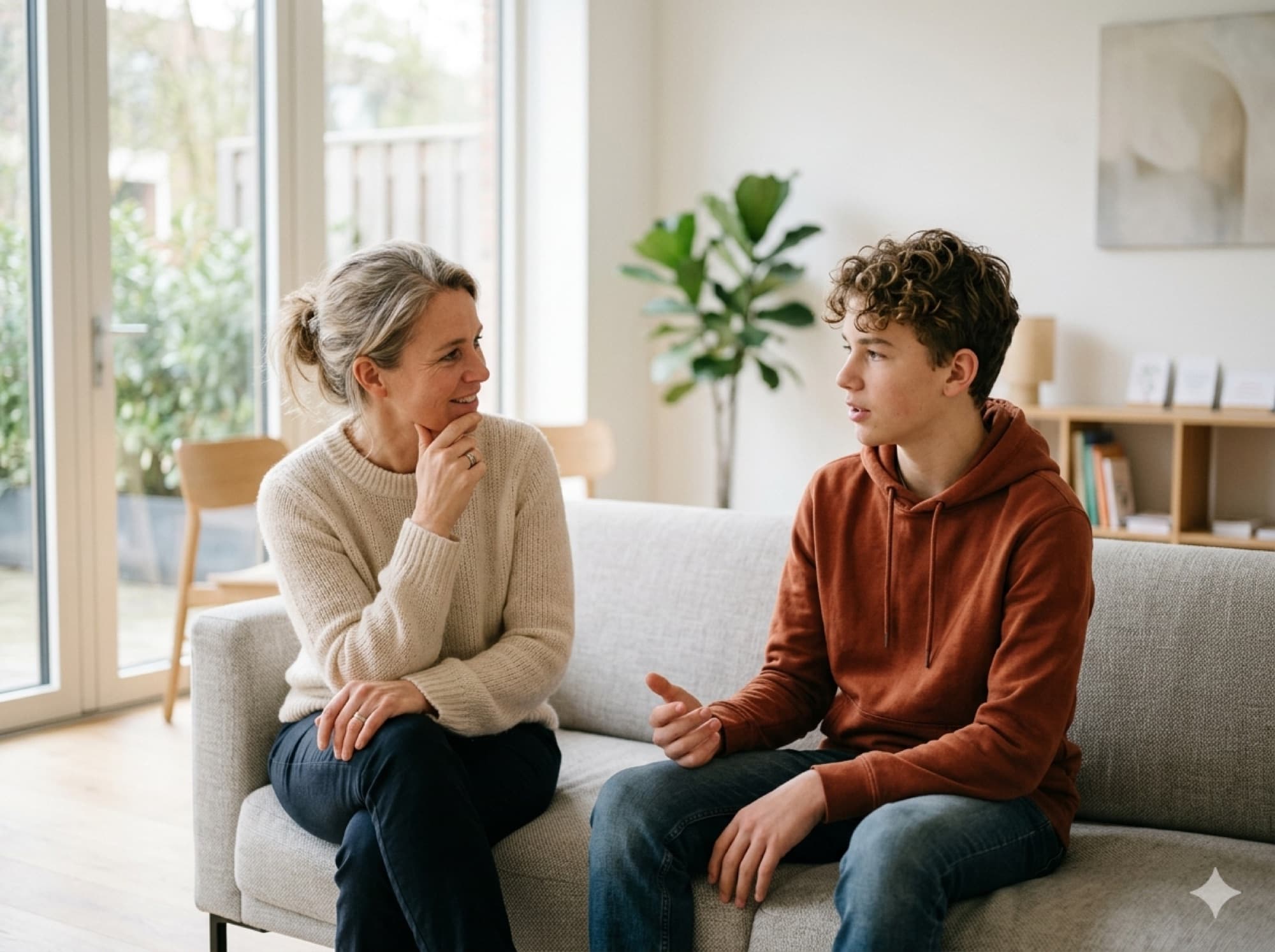 Ouder en kind in gesprek